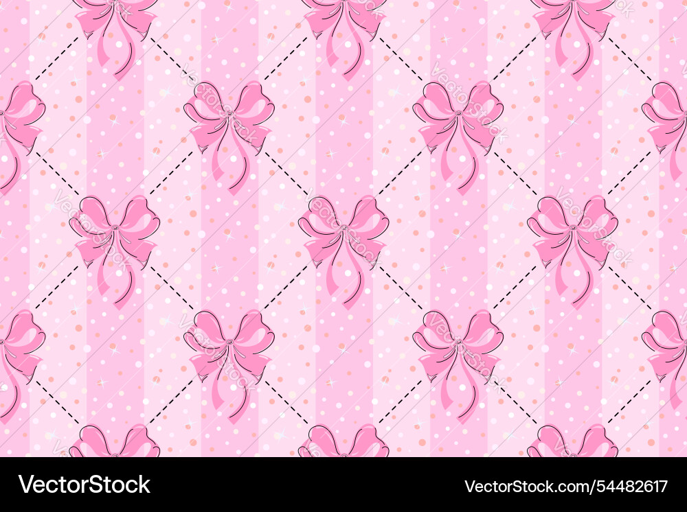 Pink bows and lines seamless pattern with small Pink bows and lines seamless pattern with small vector image
