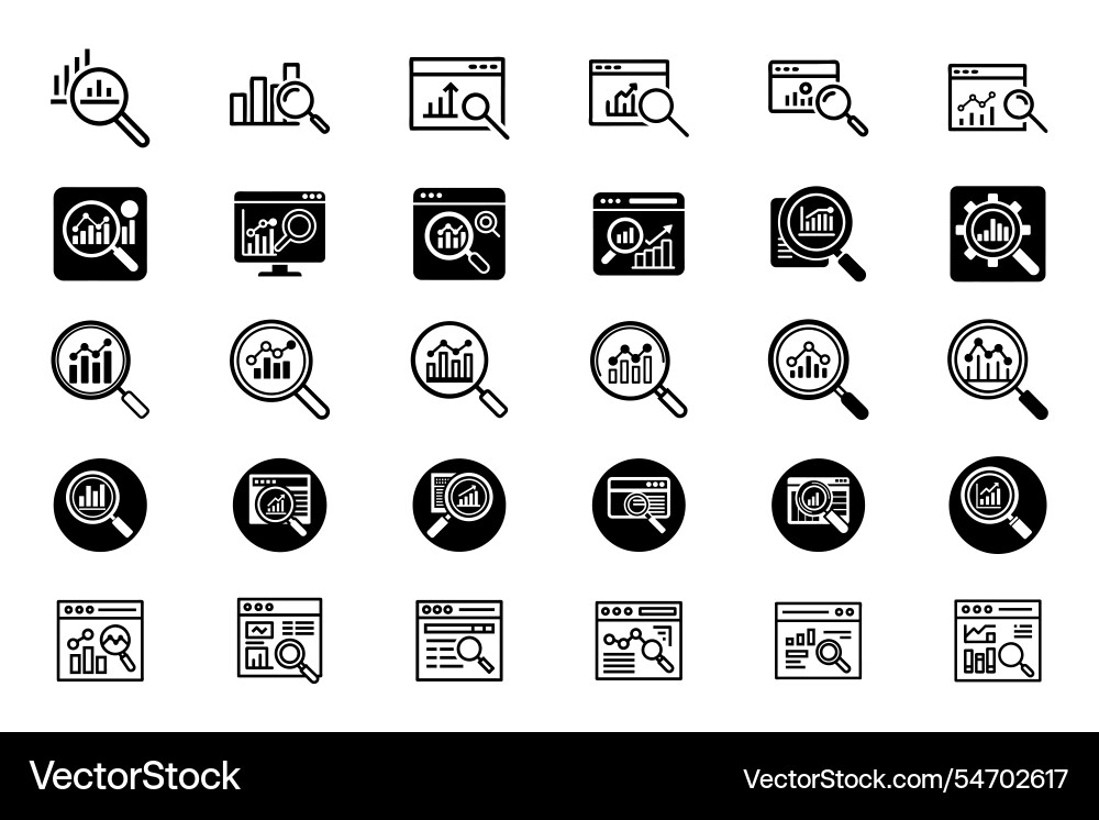 Search analytics icon bundle set in style Search analytics icon bundle set in style vector image