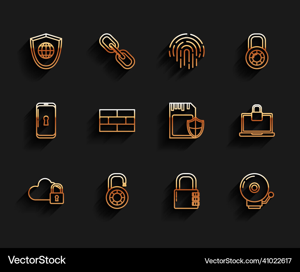 Set line cloud computing lock safe combination Set line cloud computing lock safe combination vector image