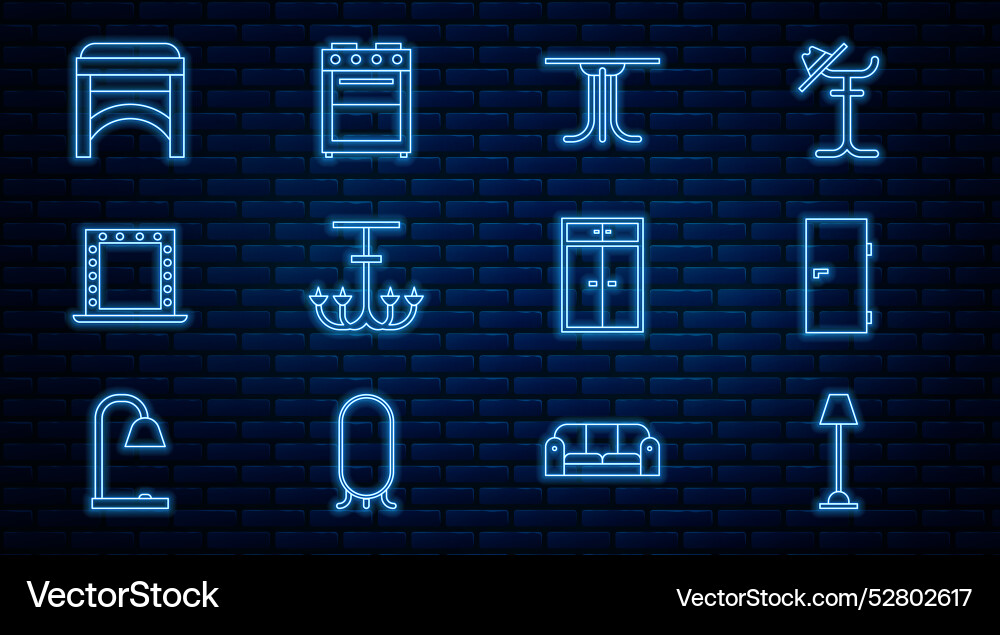 Set line floor lamp closed door round table vector image