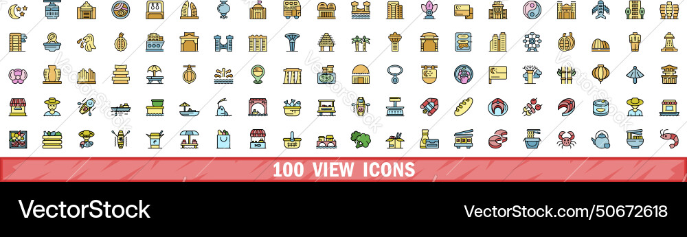 100 view icons set color line style Vector Image