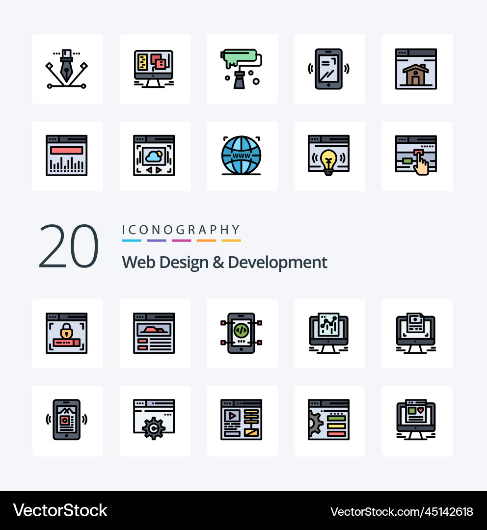 20 web design and development line filled color Vector Image