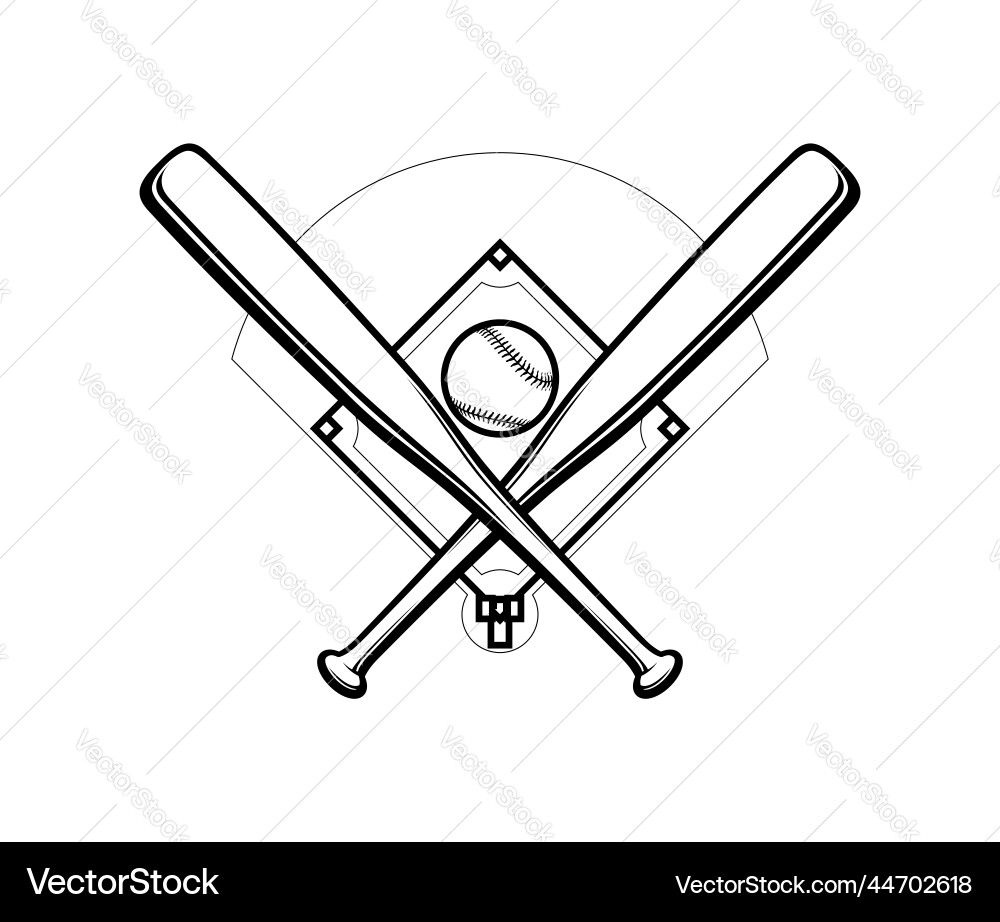 Baseball bat ball and field black white Baseball bat ball and field black white vector image