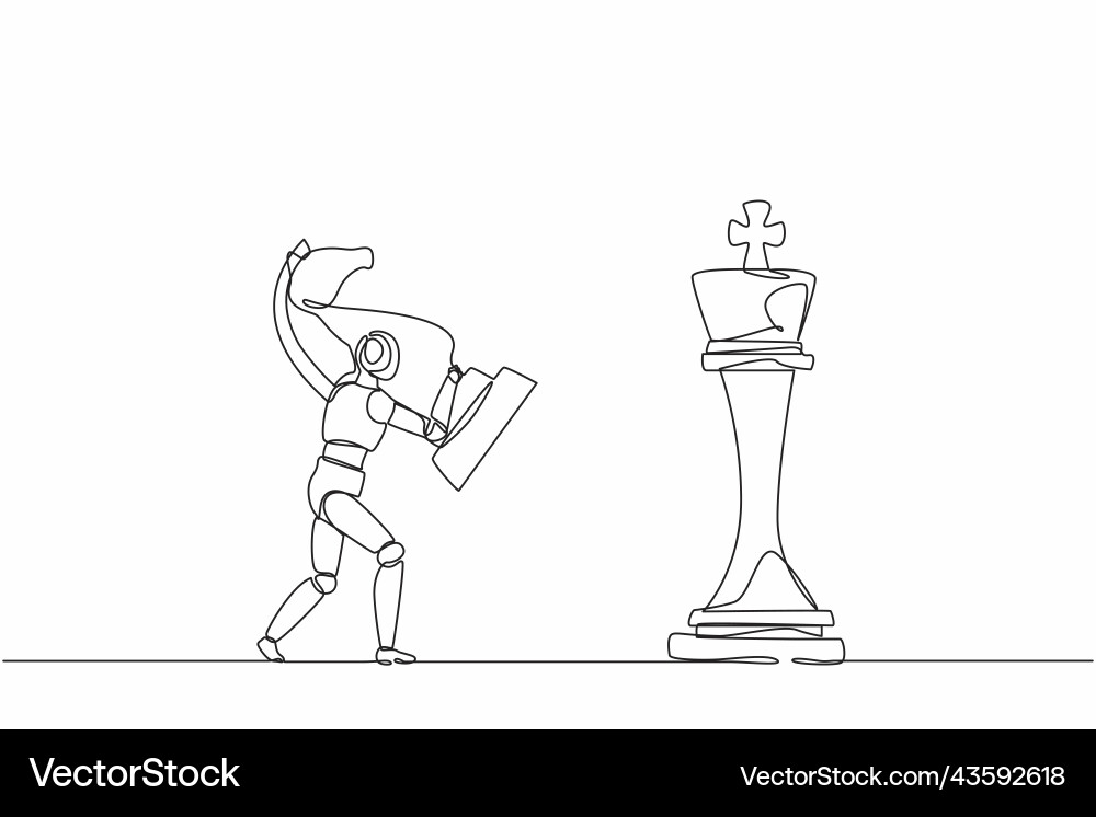 Continuous one line drawing robots holding knight Continuous one line drawing robots holding knight vector image