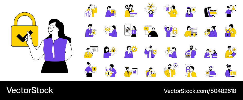 Cyber security concept with character situations Cyber security concept with character situations vector image