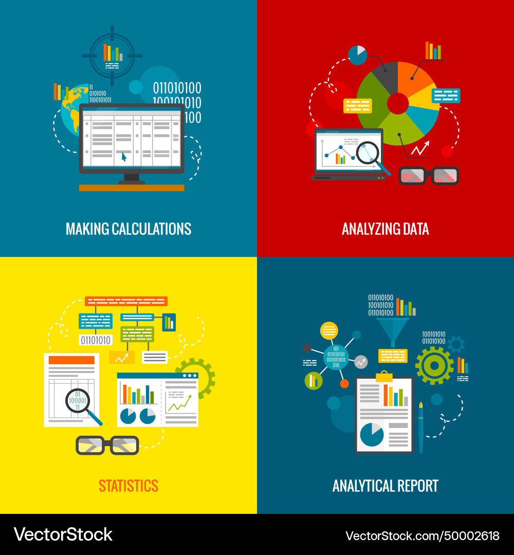 Data analytics flat set Data analytics flat set vector image