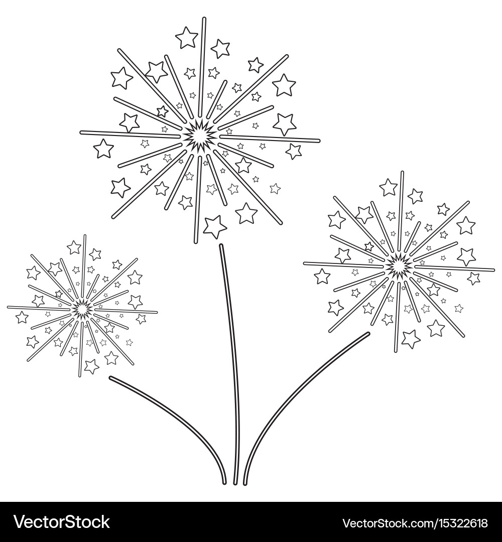 Fireworks with stars line icon exploding vector image