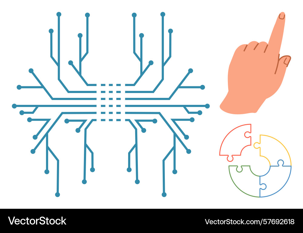 Human-machine interaction concept with circuitry Vector Image
