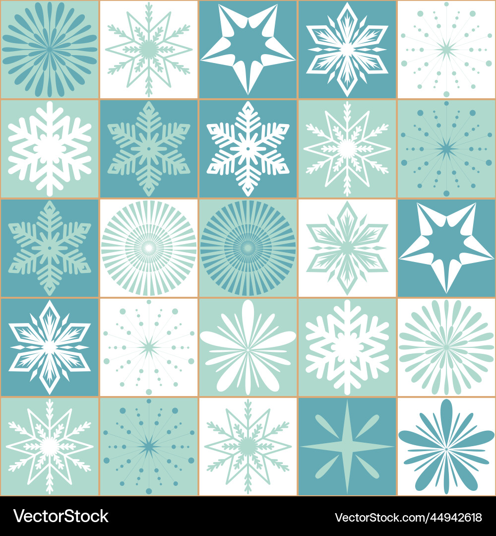 Mint green seamless pattern with snowflake Mint green seamless pattern with snowflake vector image