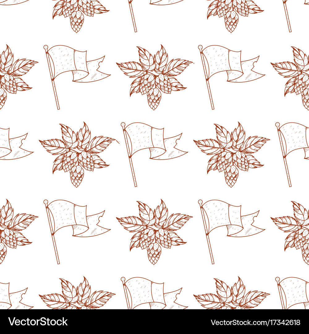 Seamless pattern with a flag and hops branch vector image