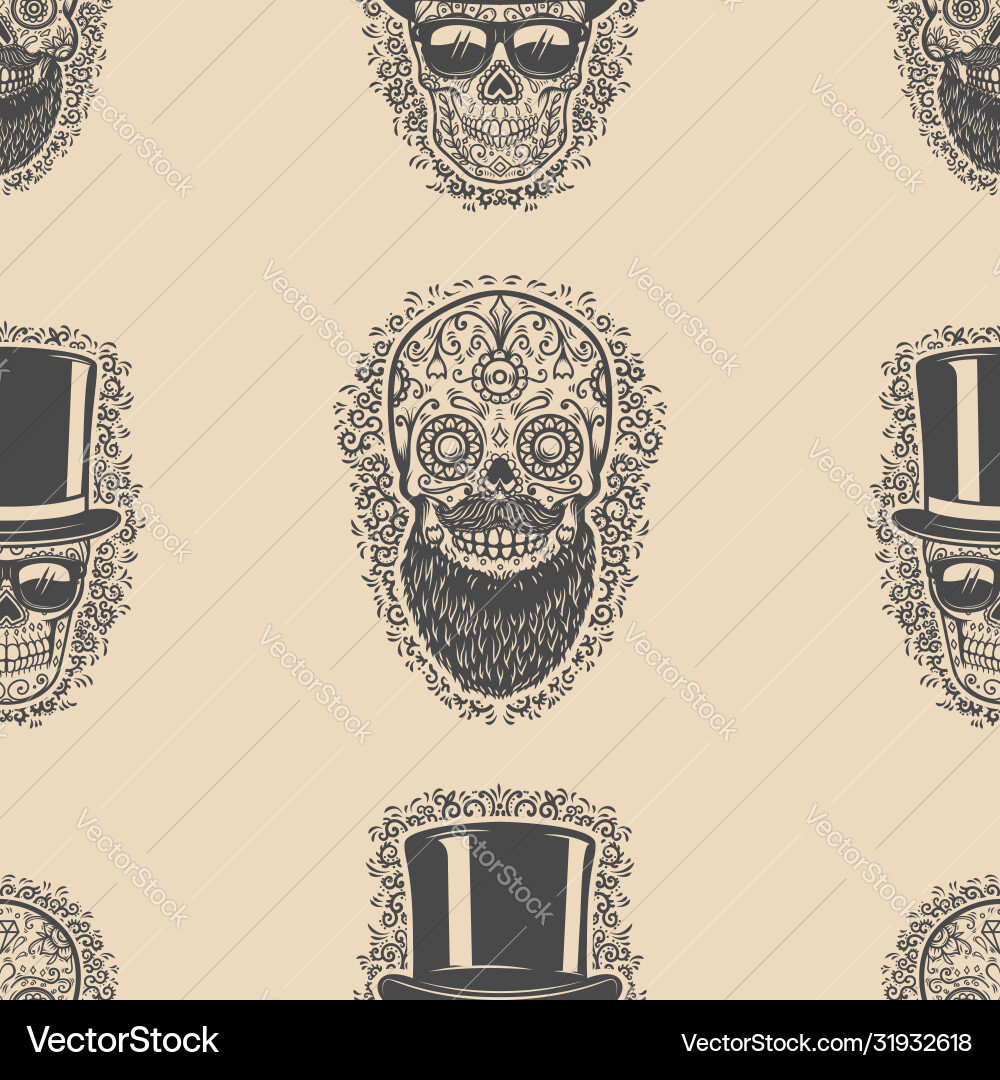 Seamless pattern with sugar skulls design element Seamless pattern with sugar skulls design element vector image