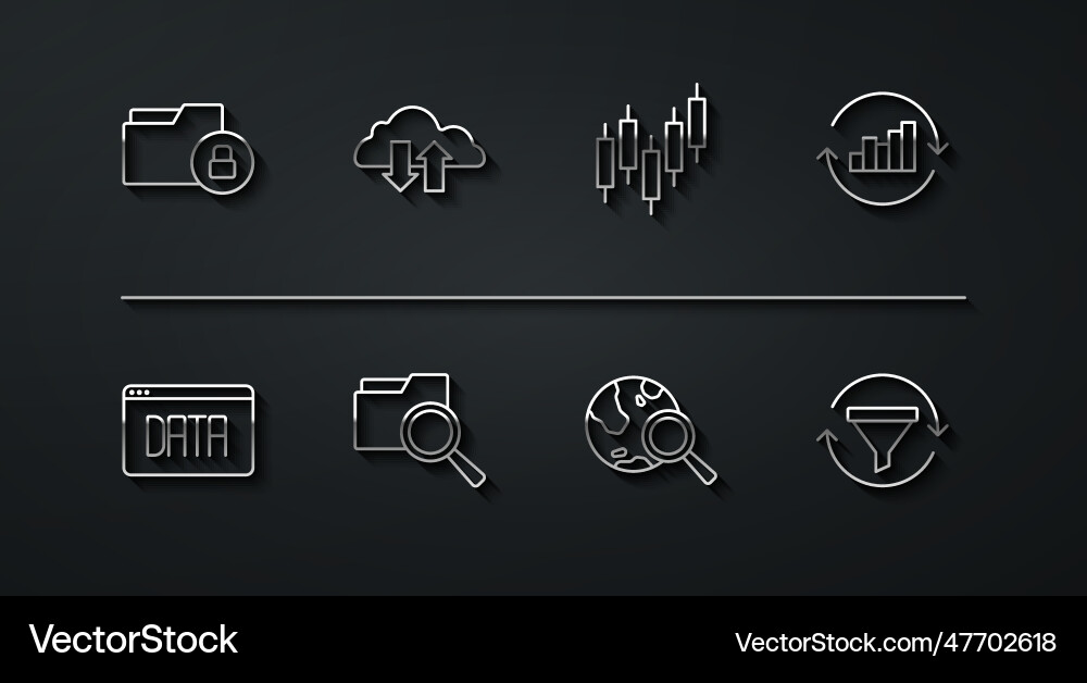 Set line folder and lock data analysis pie chart Set line folder and lock data analysis pie chart vector image