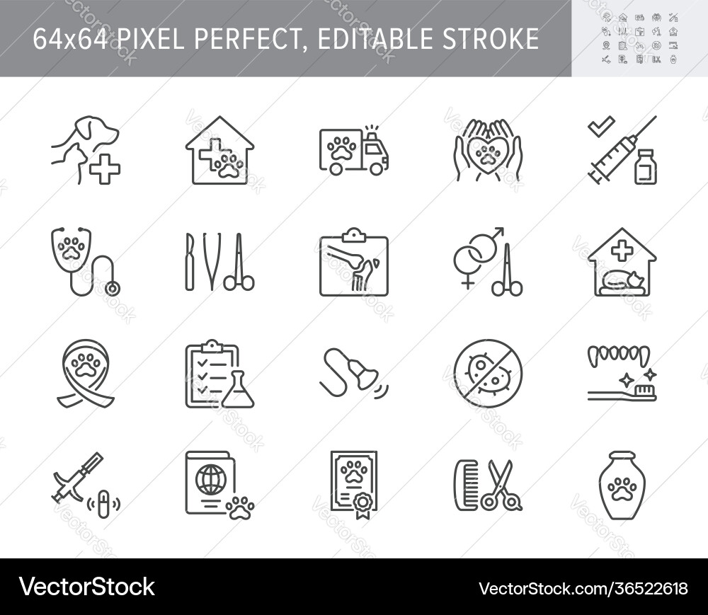 Veterinary Line Icons Set Vector Image