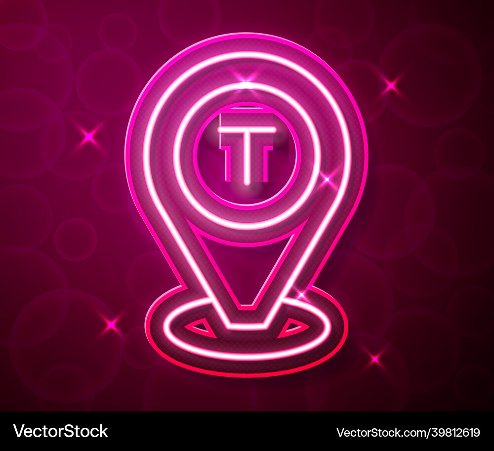 Glowing neon line map pointer with taxi car icon Vector Image