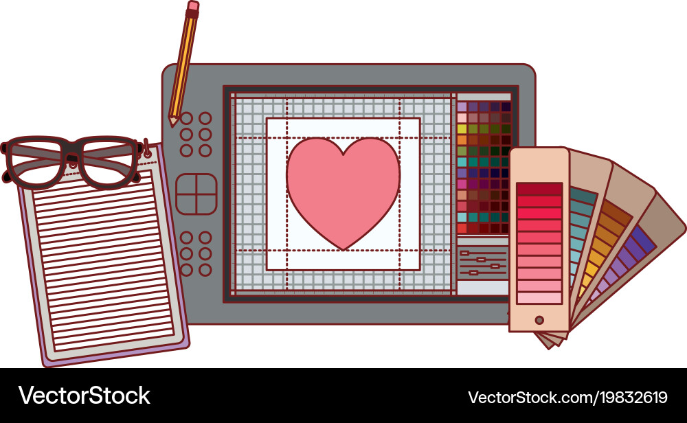 Notebook and design tools tablet digitizer vector image