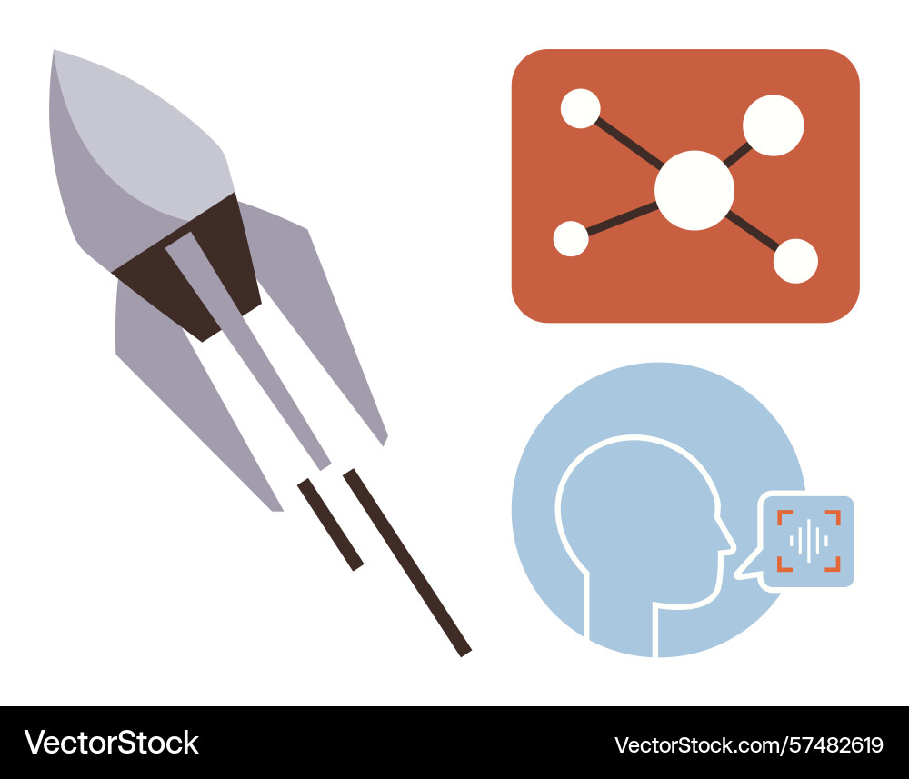 Rocket launch network connections and ai face Rocket launch network connections and ai face Vector Image