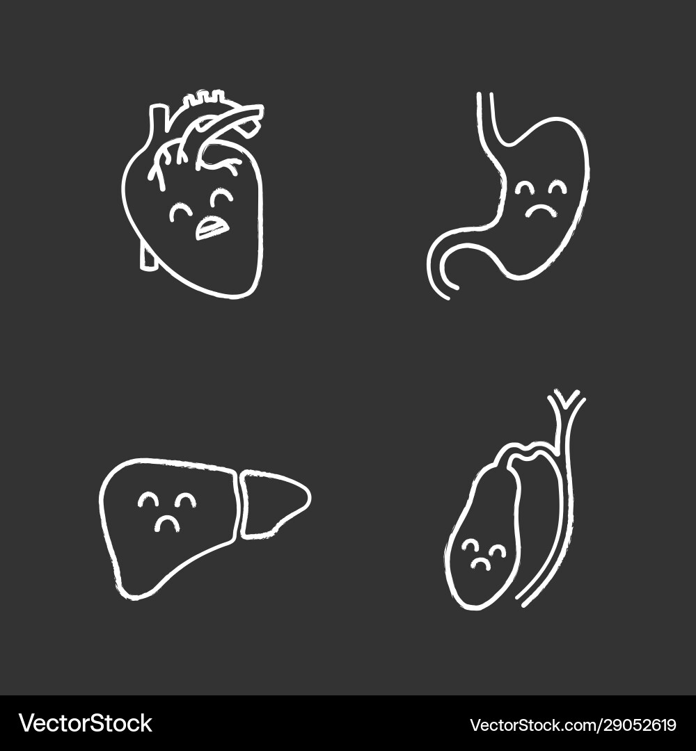 Sad human internal organs chalk icons set Sad human internal organs chalk icons set vector image