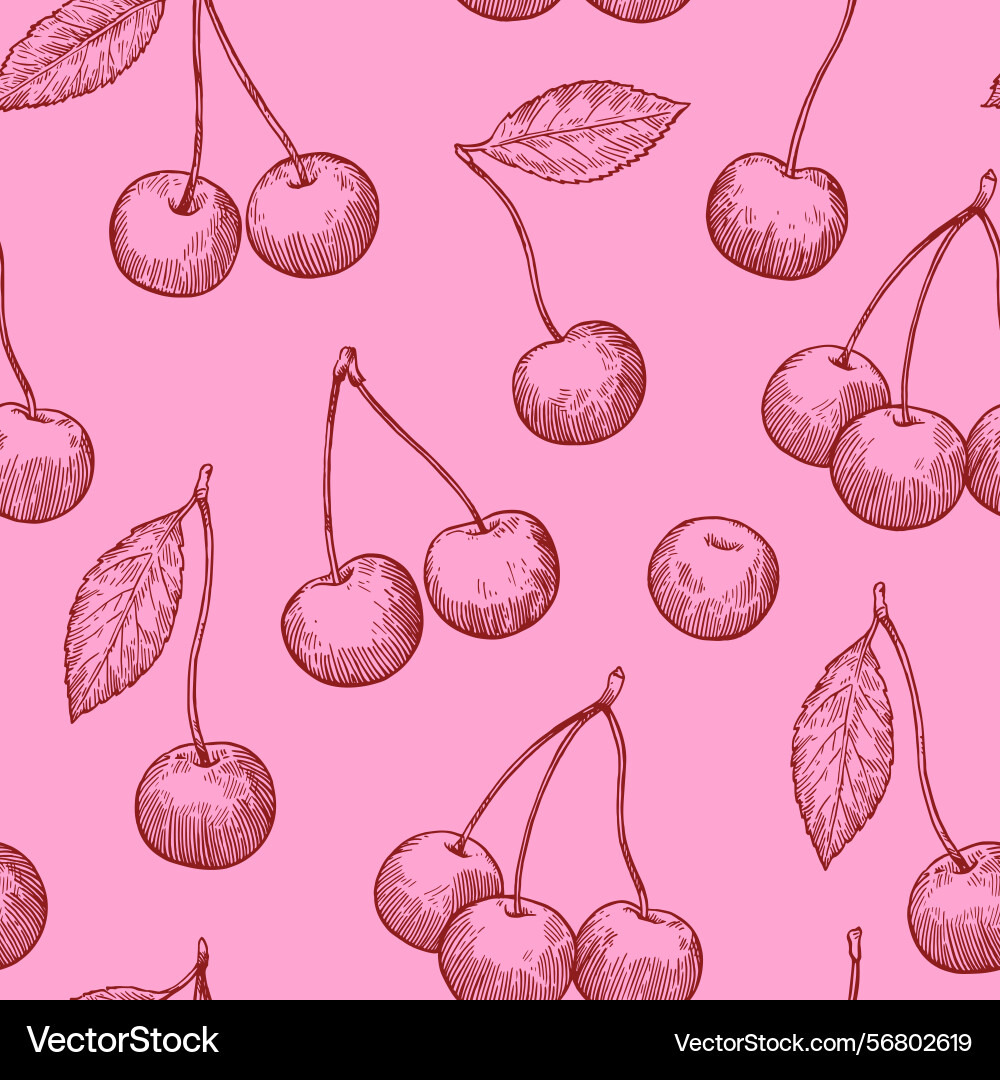 Seamless pattern with cherry in sketchy vector image