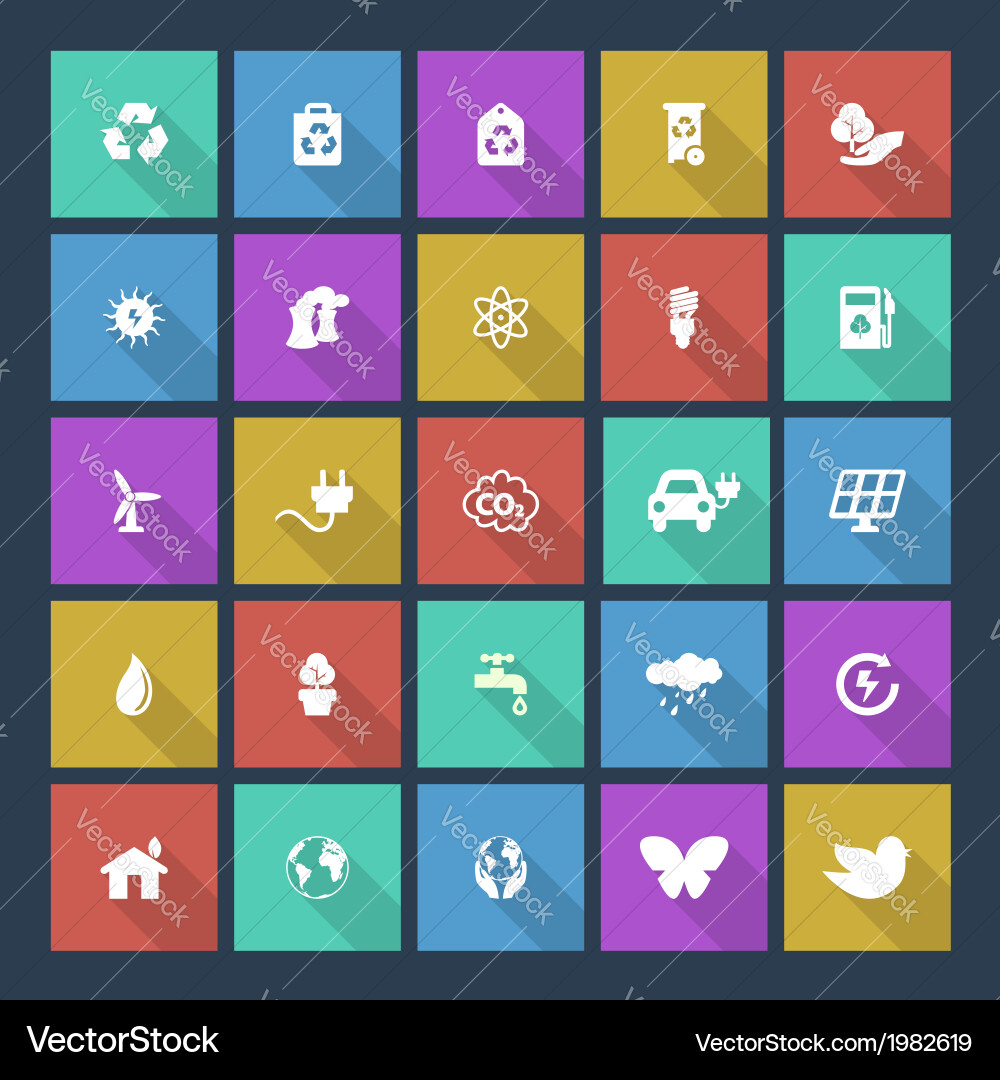 Set of colored ecology icons on square background Vector Image