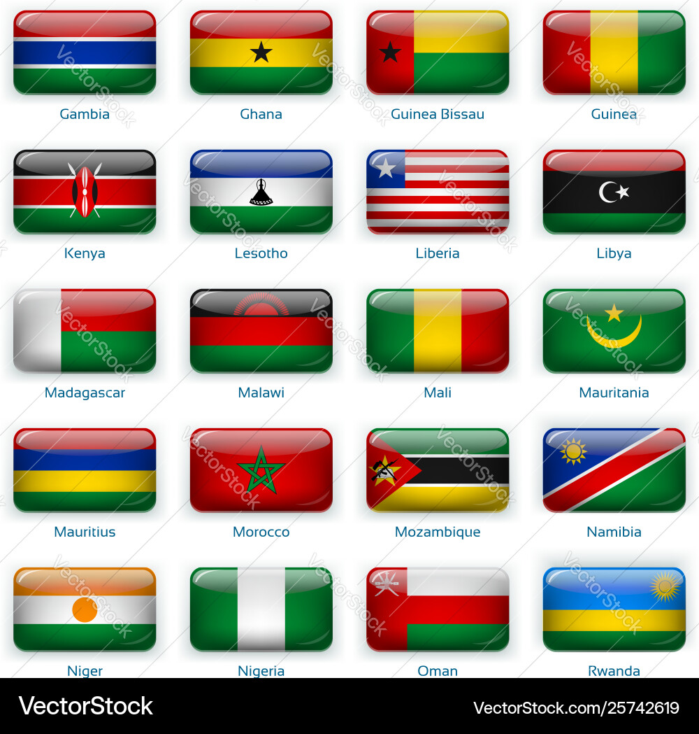 Set twenty flags in button style africa two Vector Image