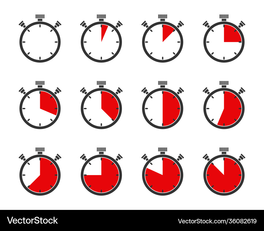 Timer clock stopwatch isolated set icons vector image