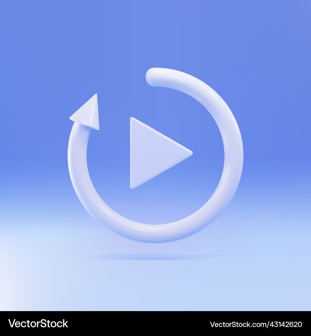 3d video play button like simple replay icon 3d video play button like simple replay icon vector image