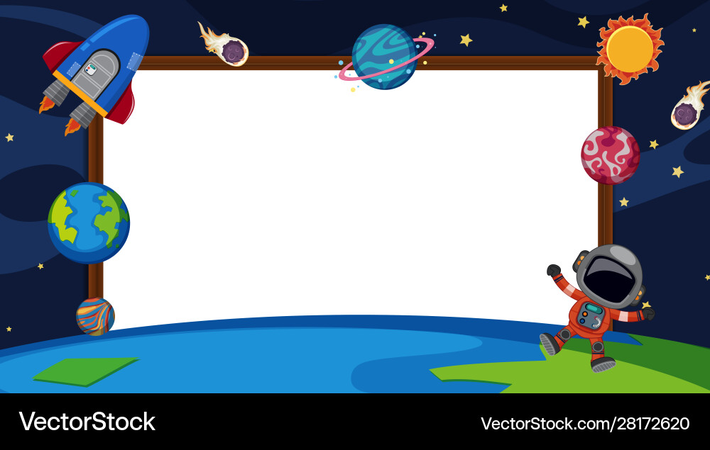 Border template with planets in space background Border template with planets in space background vector image