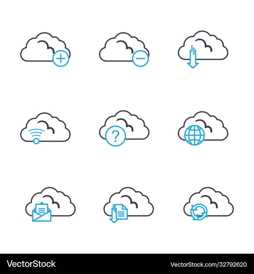 Cloud computing line style icon set design vector image