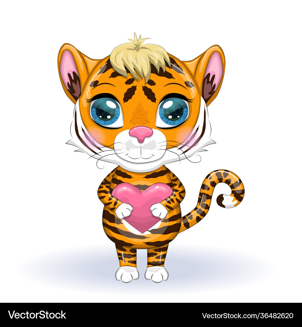 Cute tiger on a background heart love Cute tiger on a background heart love vector image
