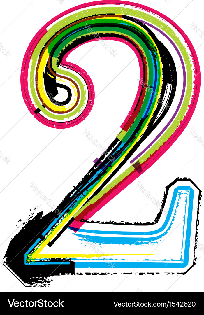 Grunge colorful font number 2 vector image