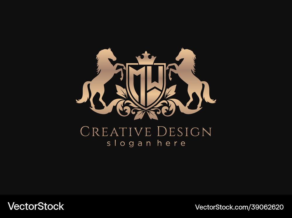 Initial mw retro golden crest with shield and two Vector Image