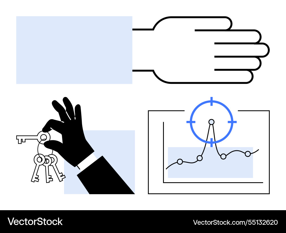 Open hand keys held by a and target Vector Image