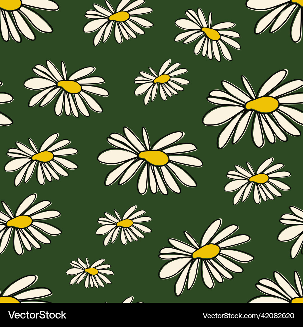 Seamless pattern with chamomiles flat style Seamless pattern with chamomiles flat style vector image