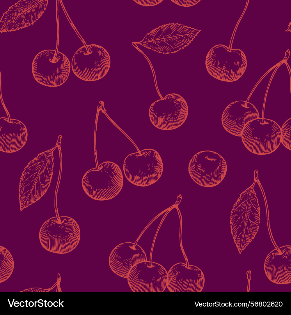 Seamless pattern with cherry in sketchy vector image