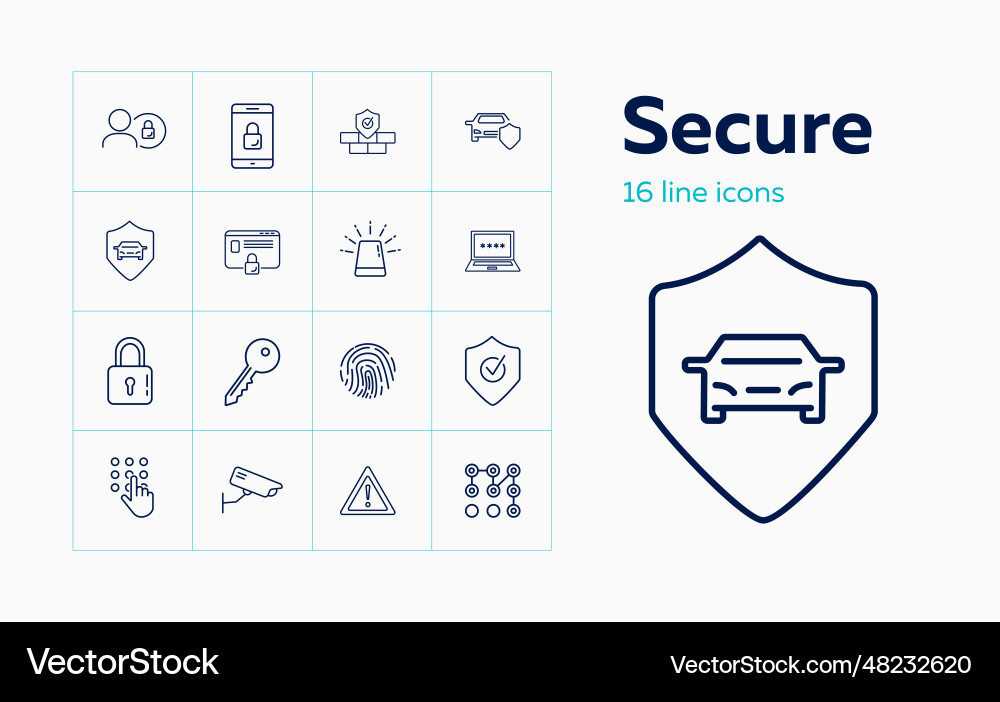 Secure line icon set secured access smartphone Secure line icon set secured access smartphone vector image