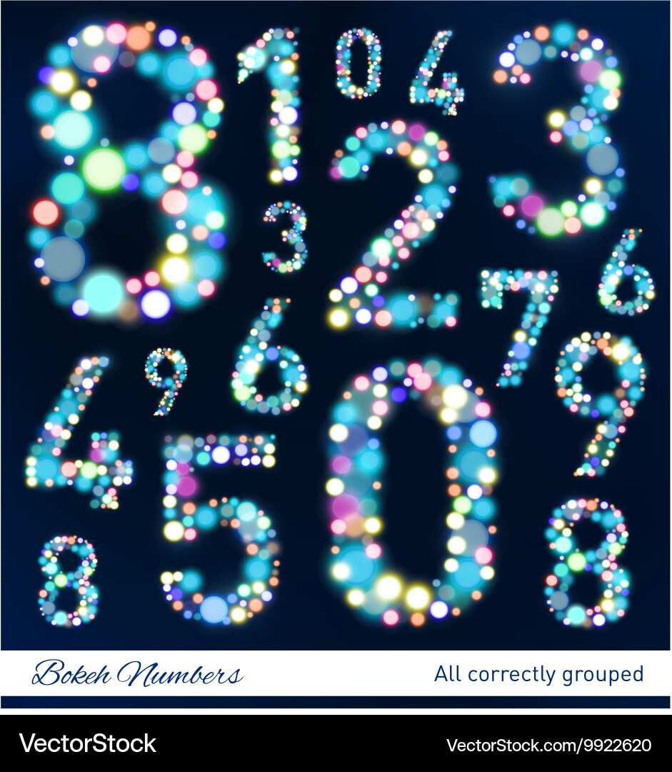 Set of numbers from bokeh lights Vector Image