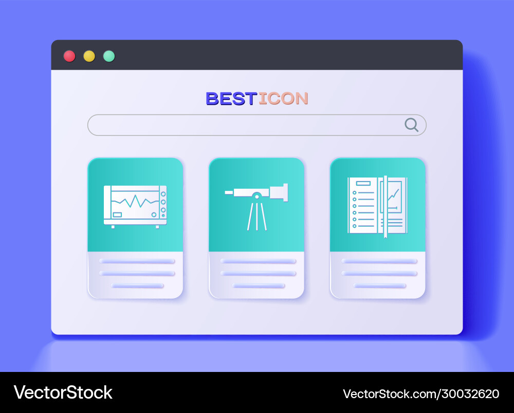Set telescope computer monitor with cardiogram Set telescope computer monitor with cardiogram vector image
