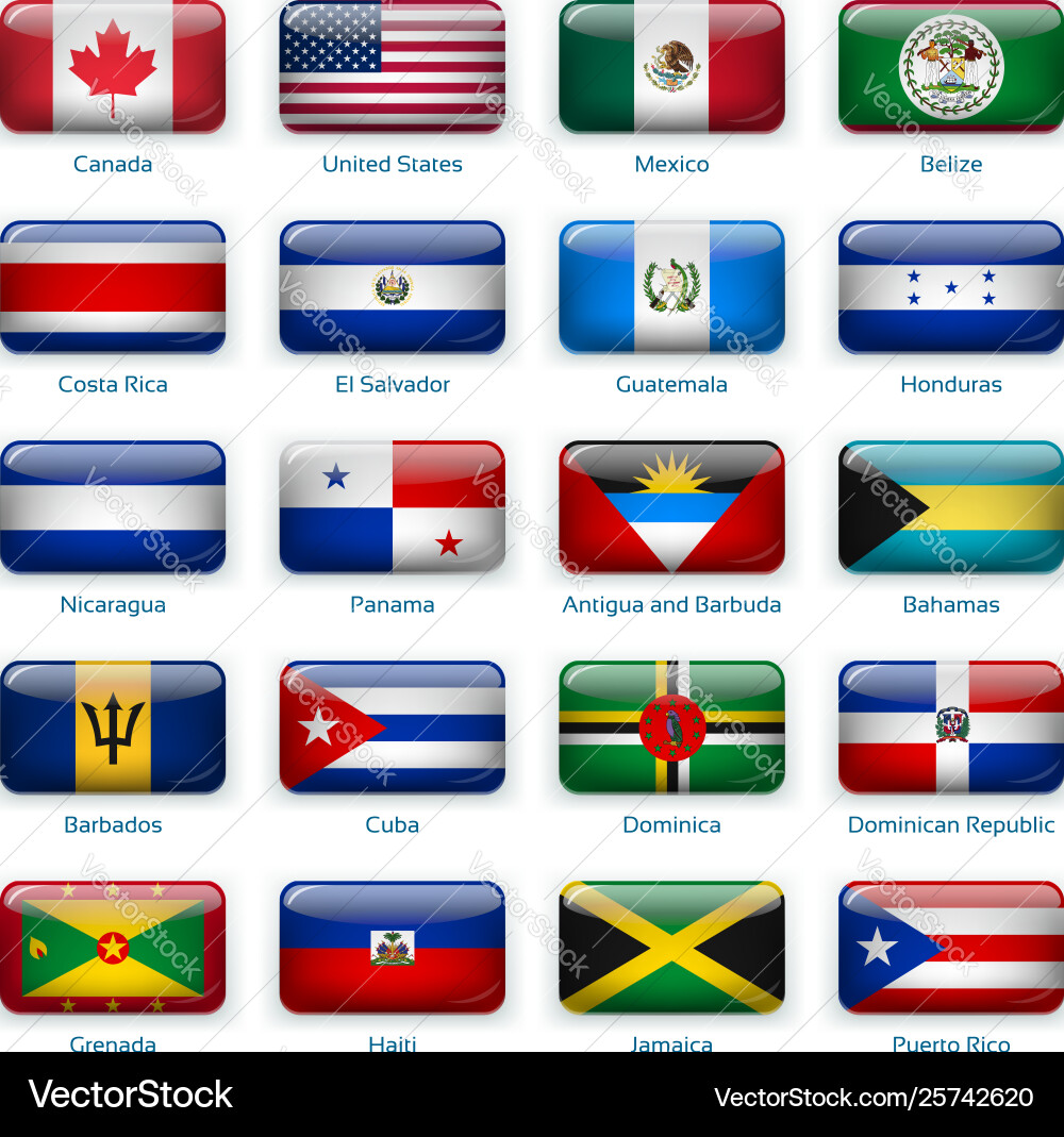 Set twenty flags in button style america one vector image