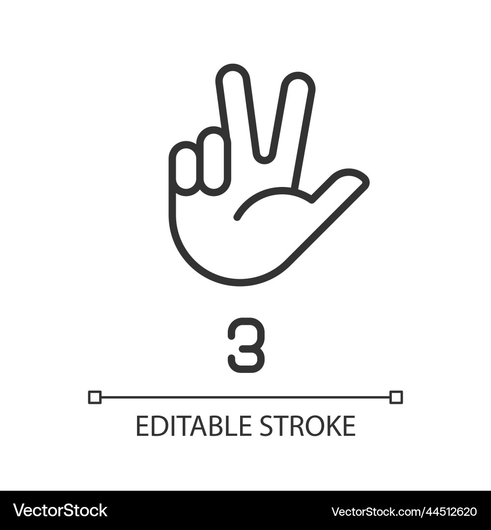 Signing digit three in asl pixel perfect linear Signing digit three in asl pixel perfect linear Vector Image