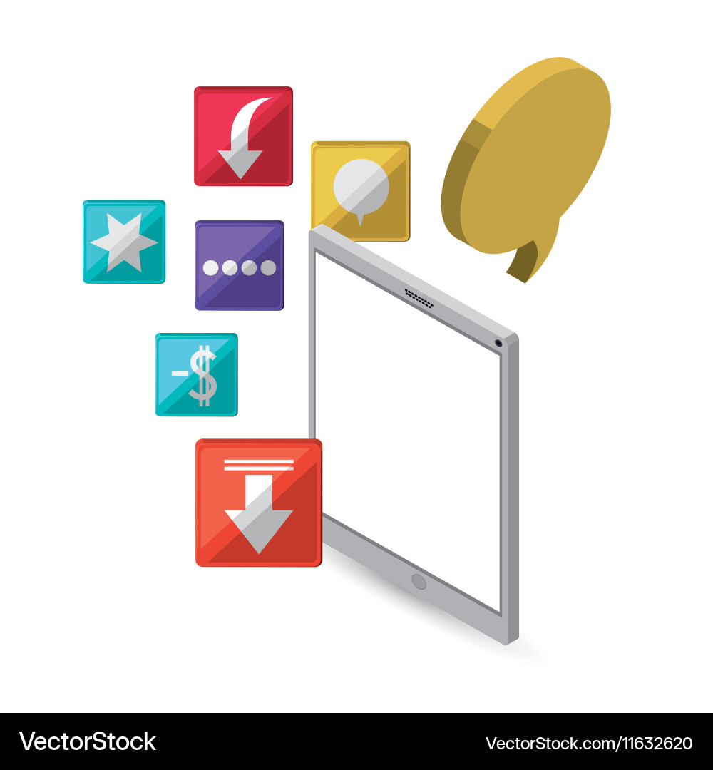 Tablet with internet related icons image vector image