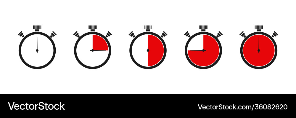 Timer clock stopwatch isolated set icons vector image