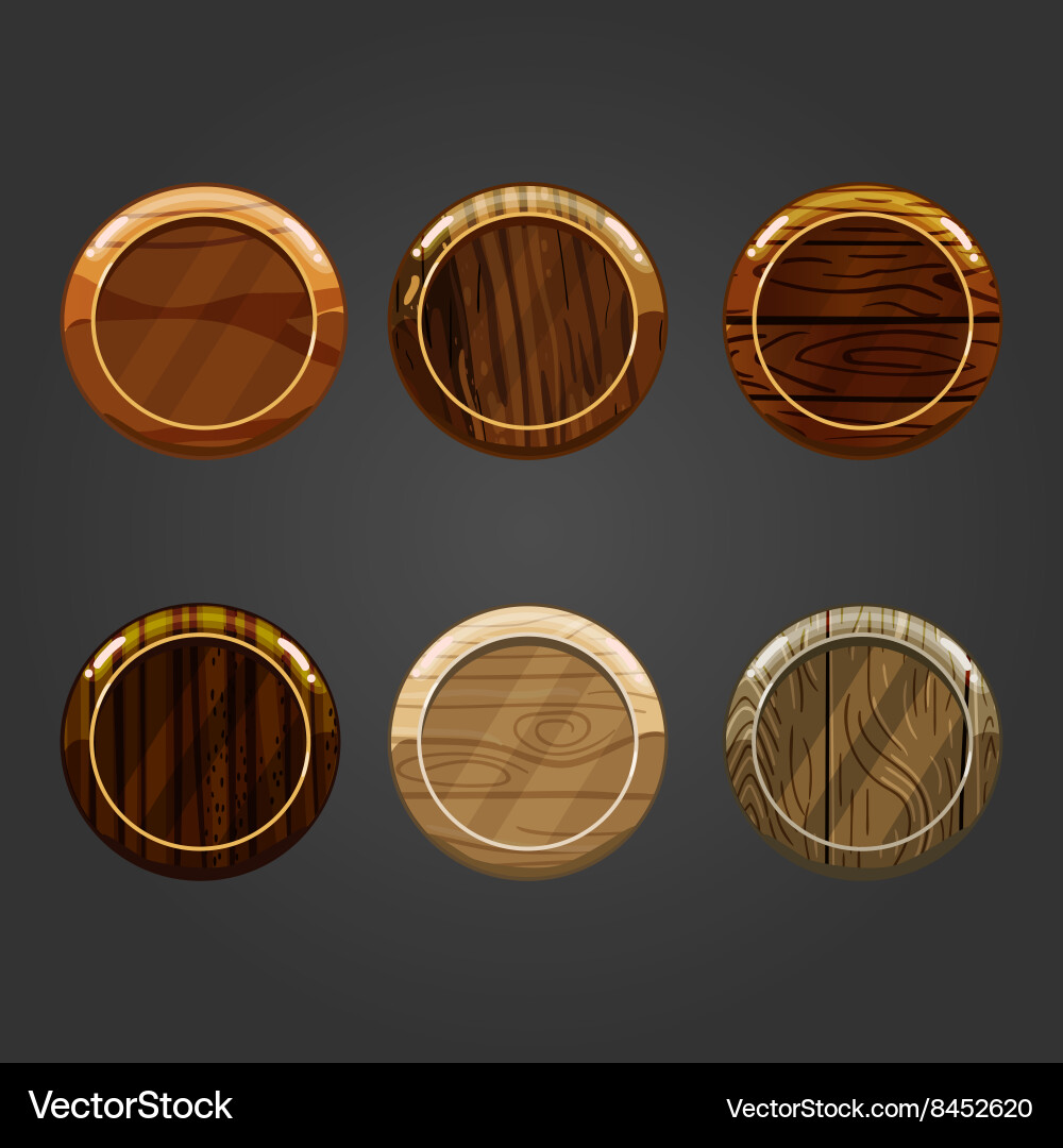 Wooden Button Set - UI Elements vector image