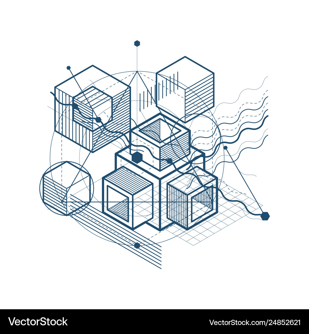 Abstract design with 3d linear mesh shapes Abstract design with 3d linear mesh shapes vector image