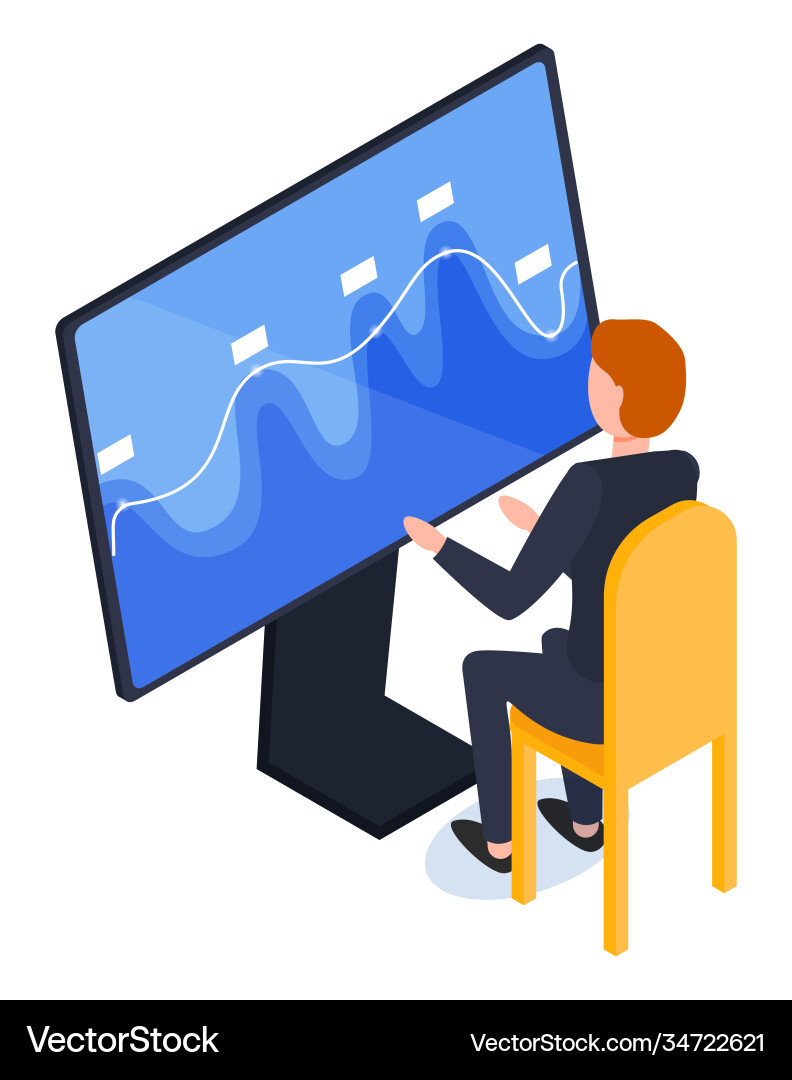 Businessman explore data chart on computer monitor Businessman explore data chart on computer monitor vector image
