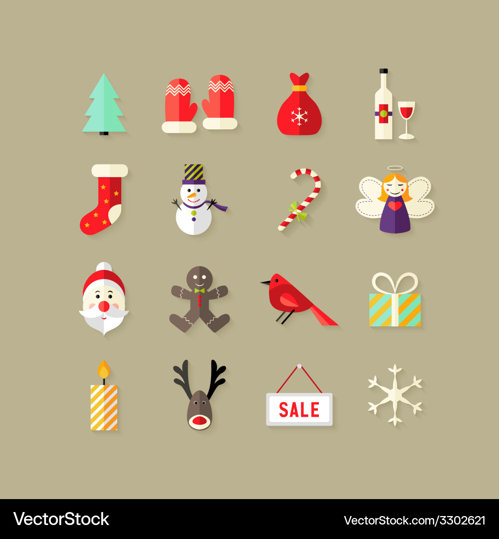 Christmas flat icons set 4 vector image