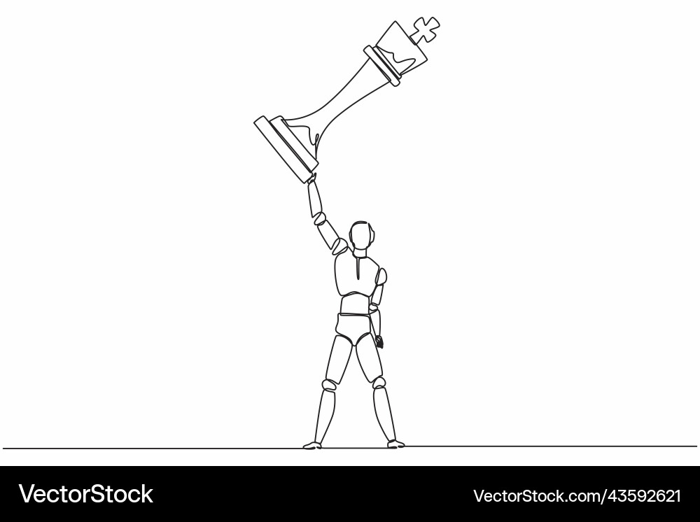 Continuous one line drawing robot standing Vector Image