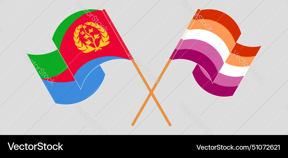 Crossed and waving flags of eritrea lesbian Crossed and waving flags of eritrea lesbian vector image