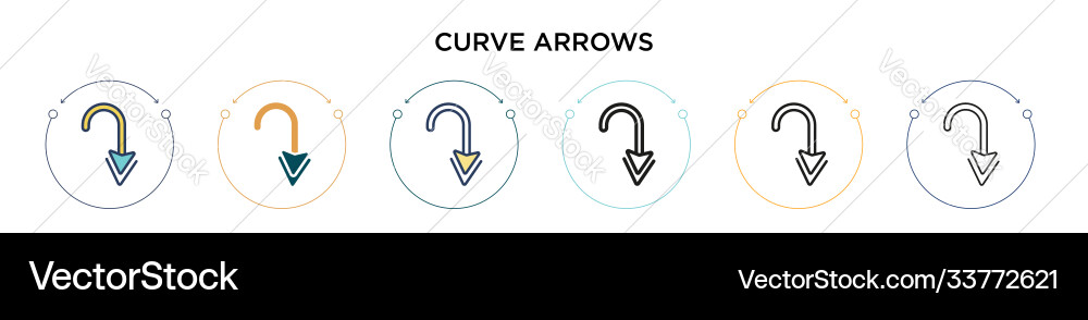 Curve arrows icon in filled thin line outline Vector Image