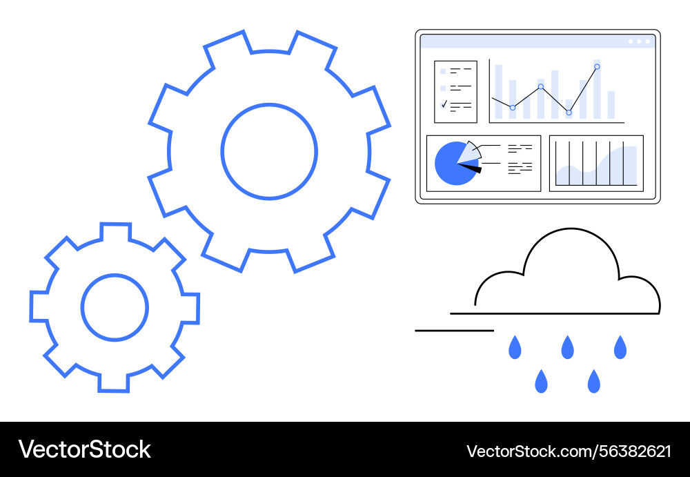 Data analytics and cloud sync with gear icons Vector Image