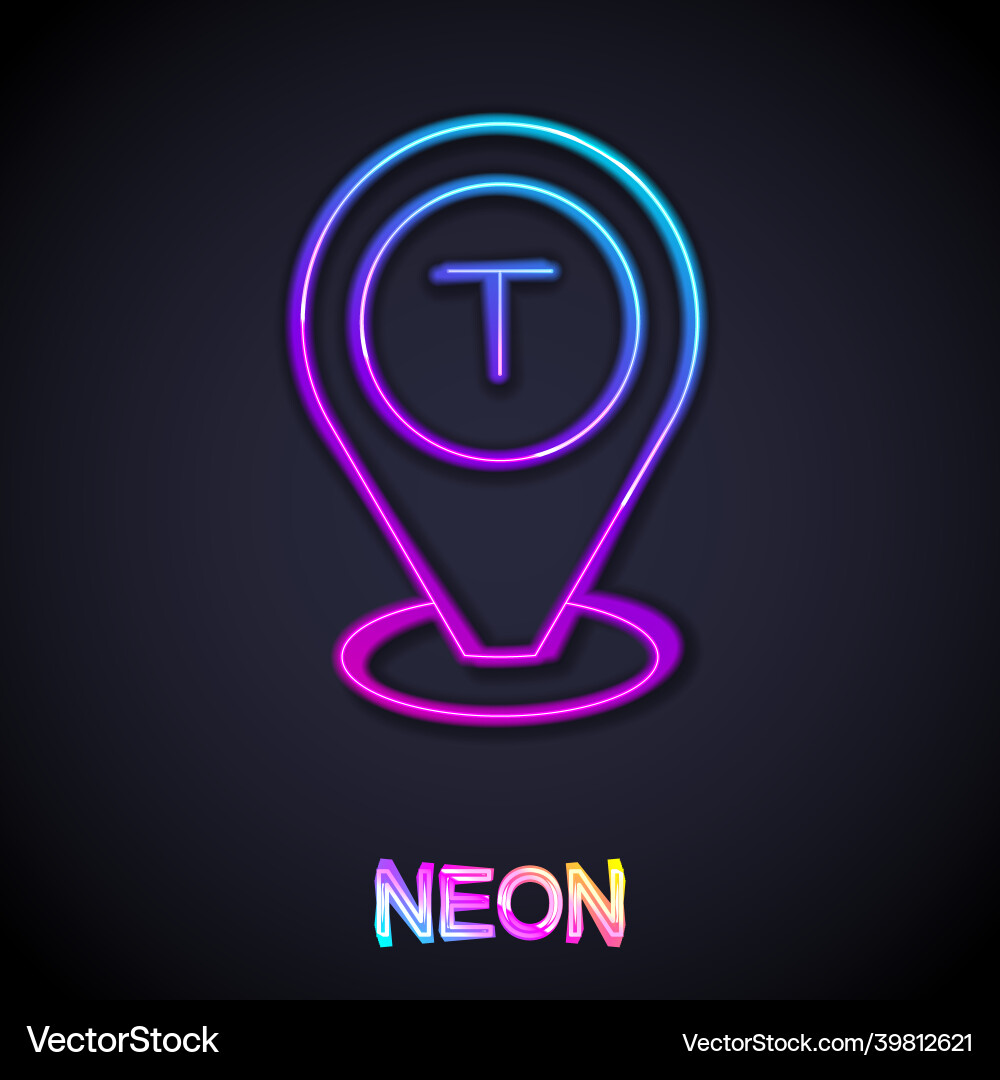 Glowing neon line map pointer with taxi car icon Glowing neon line map pointer with taxi car icon vector image